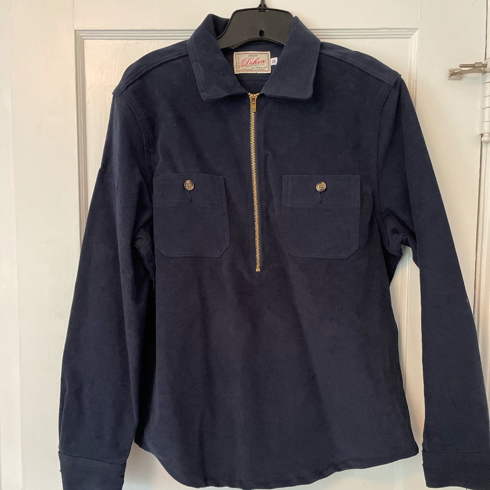 Men's Dehen 1920 1/2 Zip Club Shirt Navy Moleskin, size Small